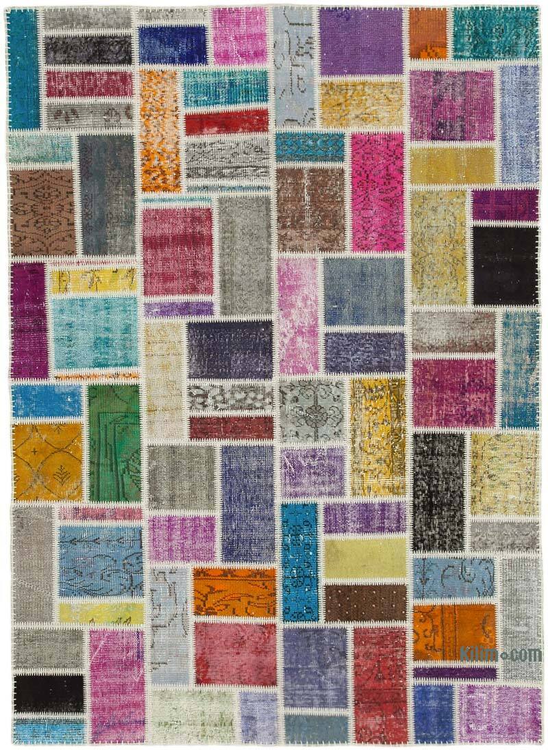 Multicolor Patchwork Hand-Knotted Turkish Rug - 5' 9" x 7' 9" (69" x 93") - K0051044