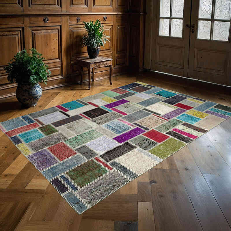 Multicolor Alfombra De Retazos Turca Sobre-teñida - 176 cm x 247 cm - K0051045
