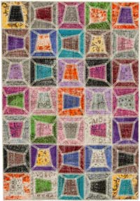 Multicolor Patchwork Hand-Knotted Turkish Rug - 191 cm x 277 cm