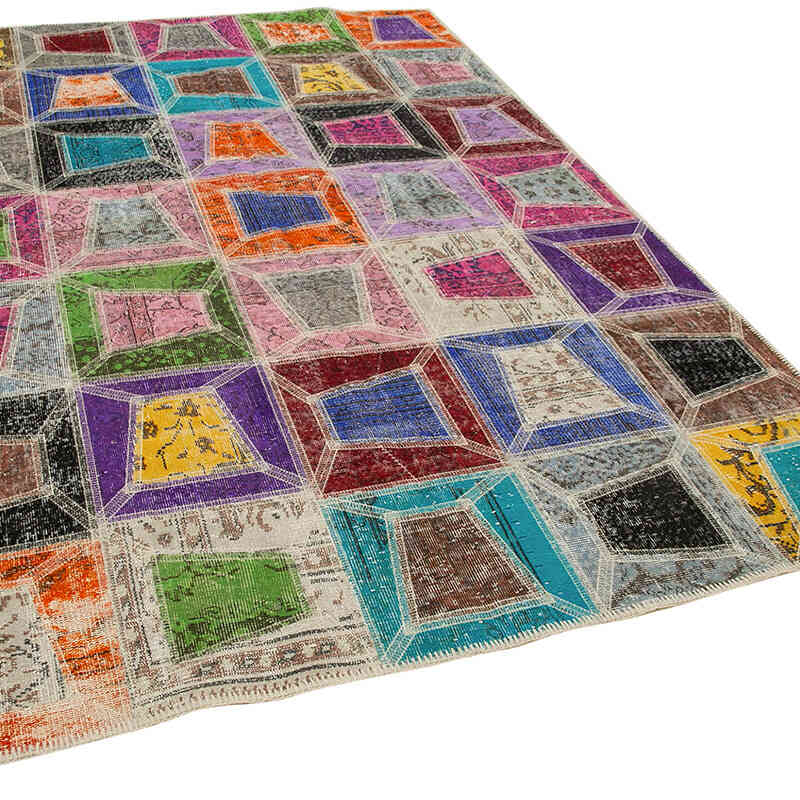 Multicolor Alfombra De Retazos Turca Sobre-teñida - 191 cm x 277 cm - K0051046