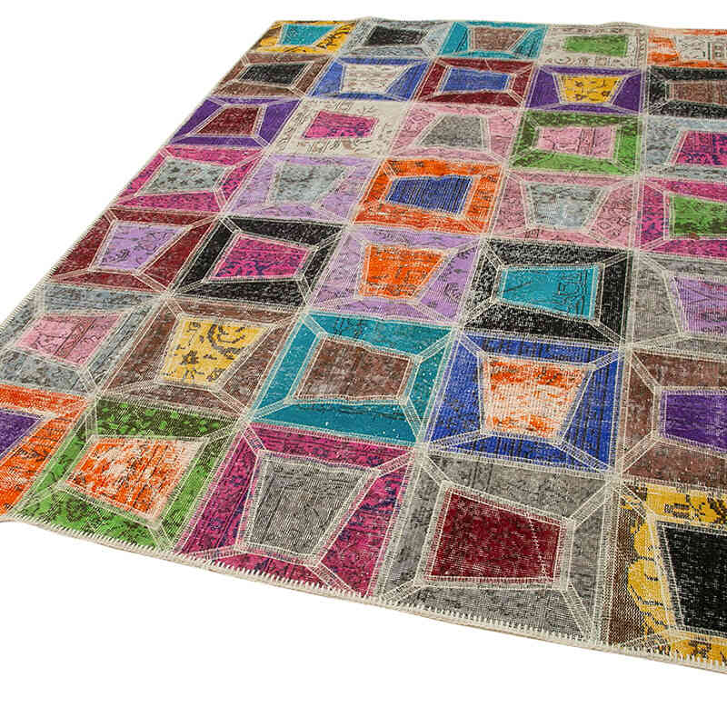 Multicolor Alfombra De Retazos Turca Sobre-teñida - 191 cm x 277 cm - K0051046