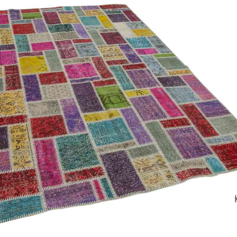 Multicolor Patchwork Hand-Knotted Turkish Rug - 6' 3" x 9' 5" (75 in. x 113 in.) - K0051048