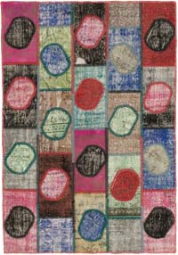 Multicolor Patchwork Hand-Knotted Turkish Rug - 4' 7" x 6' 7" (55" x 79")