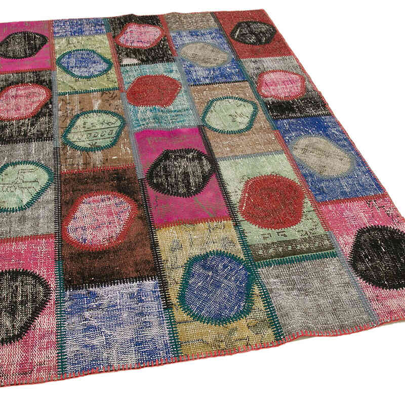 Multicolor Patchwork Hand-Knotted Turkish Rug - 4' 7" x 6' 7" (55" x 79") - K0051050