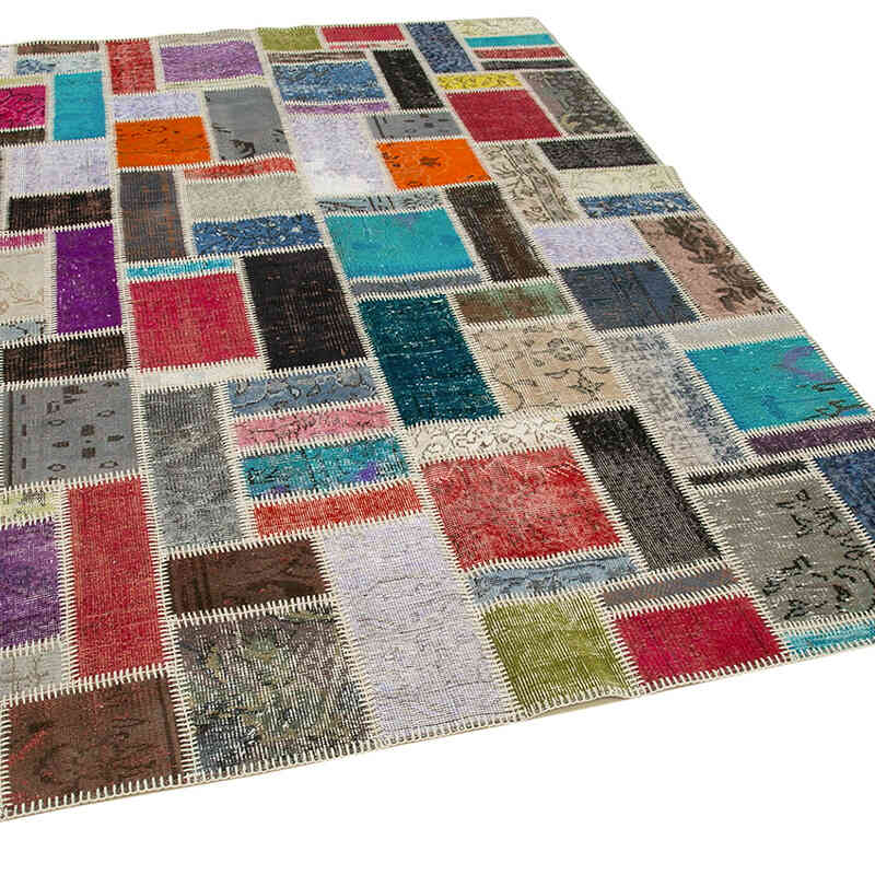 Multicolor Alfombra De Retazos Turca Sobre-teñida - 173 cm x 236 cm - K0051051
