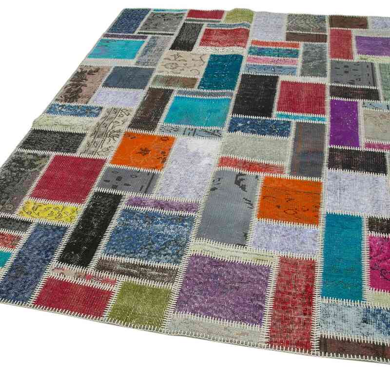 Multicolor Patchwork Hand-Knotted Turkish Rug - 5' 8" x 7' 9" (68 in. x 93 in.) - K0051051
