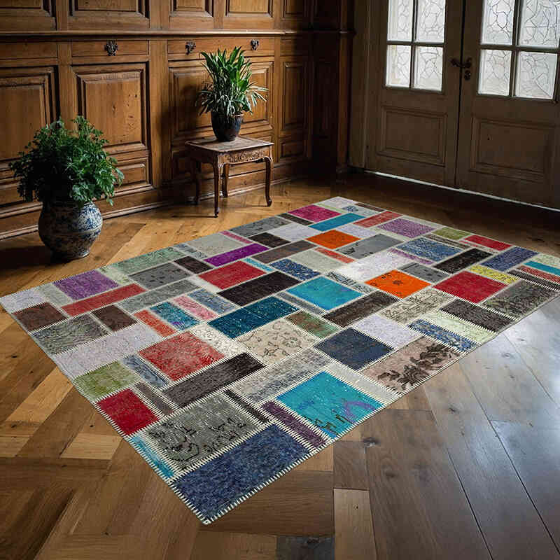 Çok Renkli Boyalı Patchwork Halı - 173 cm x 236 cm - K0051051