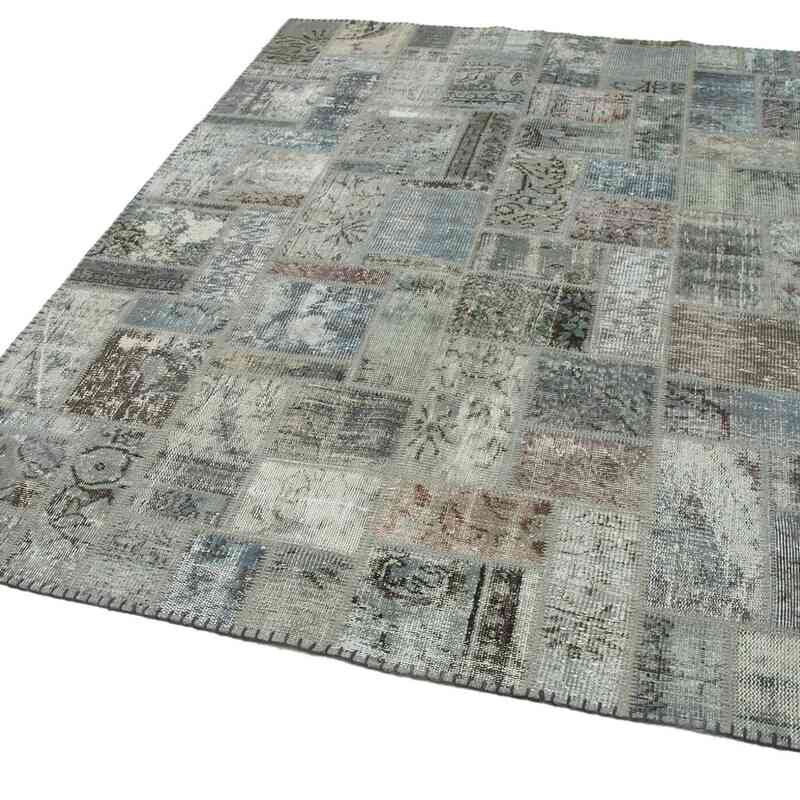 Grey Patchwork Hand-Knotted Turkish Rug - 5' 8" x 7' 9" (68 in. x 93 in.) - K0051052