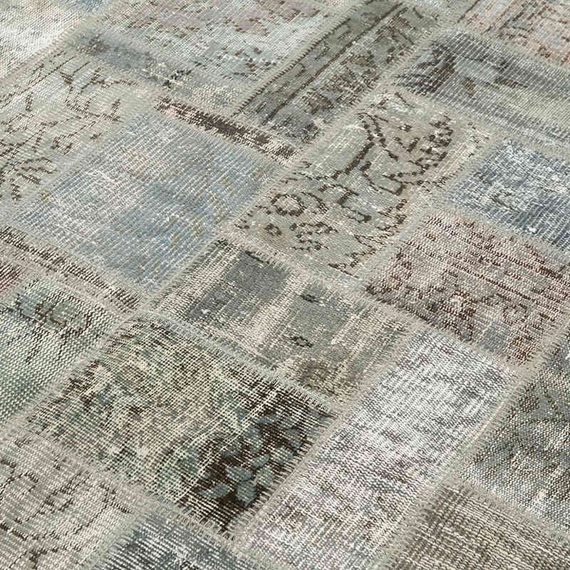 Gray Patchwork Hand-Knotted Turkish Rug - 5' 8" x 7' 9" (68" x 93") - K0051052