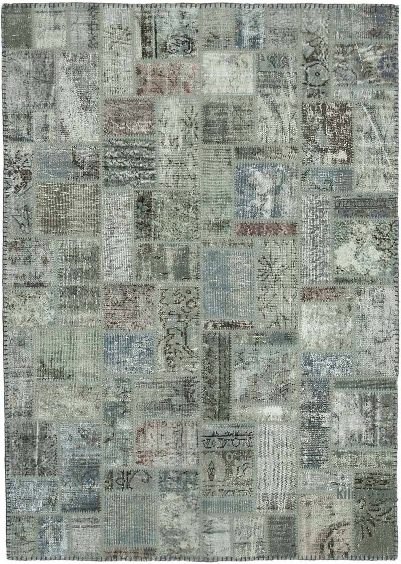Grey Patchwork Hand-Knotted Turkish Rug - 5' 8" x 7' 9" (68 in. x 93 in.) - K0051052