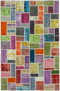 Multicolor Patchwork Hand-Knotted Turkish Rug - 5' 6" x 8' 2" (66" x 98")