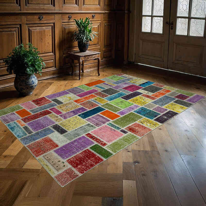 Multicolor Alfombra De Retazos Turca Sobre-teñida - 167 cm x 250 cm - K0051055