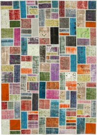 Multicolor Patchwork Hand-Knotted Turkish Rug - 206 cm x 294 cm