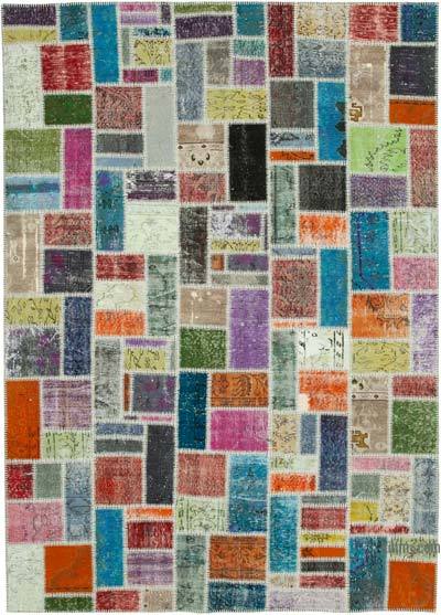 Multicolor Patchwork Hand-Knotted Turkish Rug - 6' 9" x 9' 8" (81 in. x 116 in.)