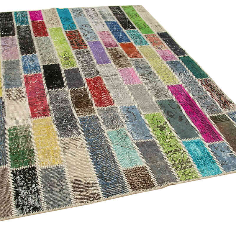 Multicolor Patchwork Hand-Knotted Turkish Rug - 5' 10" x 7' 11" (70" x 95") - K0051060