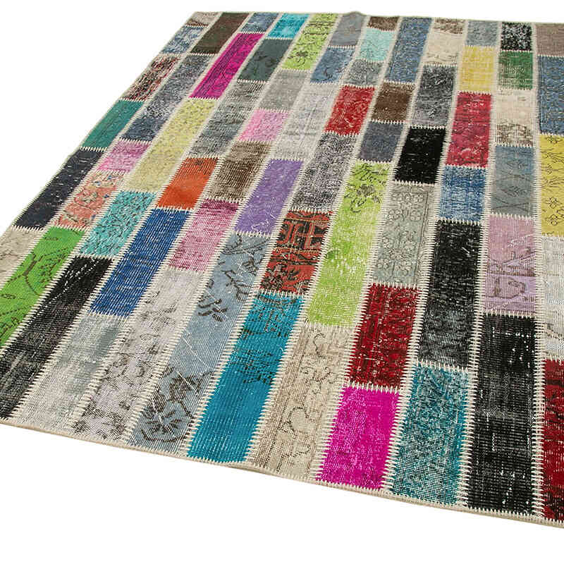 Multicolor Patchwork Hand-Knotted Turkish Rug - 5' 10" x 7' 11" (70" x 95") - K0051060