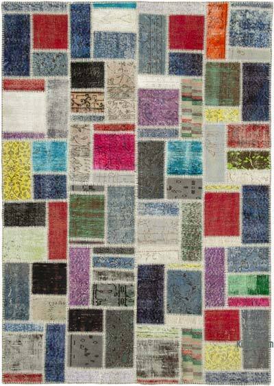 Multicolor Patchwork Hand-Knotted Turkish Rug - 5' 8" x 8'  (68" x 96")