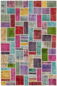 Multicolor Patchwork Hand-Knotted Turkish Rug - 5' 5" x 8' 2" (65" x 98")