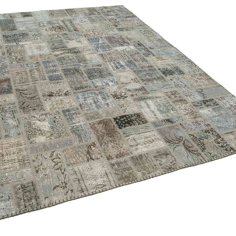 Gray Patchwork Hand-Knotted Turkish Rug - 7'  x 9' 10" (84" x 118") - K0051065