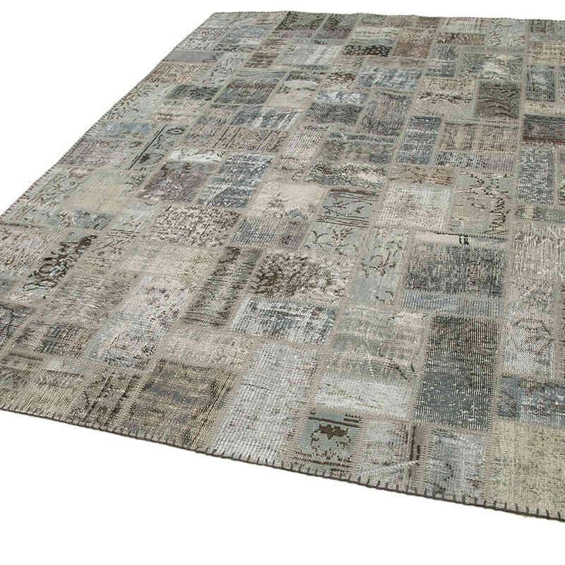Gray Patchwork Hand-Knotted Turkish Rug - 7'  x 9' 10" (84" x 118") - K0051065