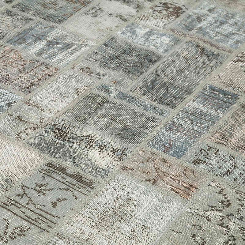 Gray Patchwork Hand-Knotted Turkish Rug - 7'  x 9' 10" (84" x 118") - K0051065