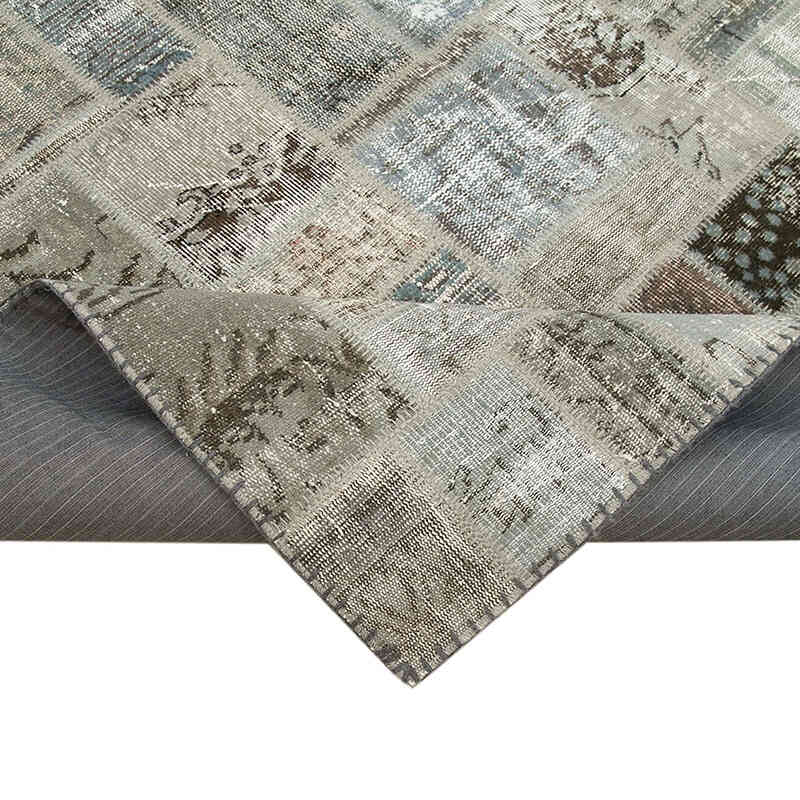 Gray Patchwork Hand-Knotted Turkish Rug - 7'  x 9' 10" (84" x 118") - K0051065