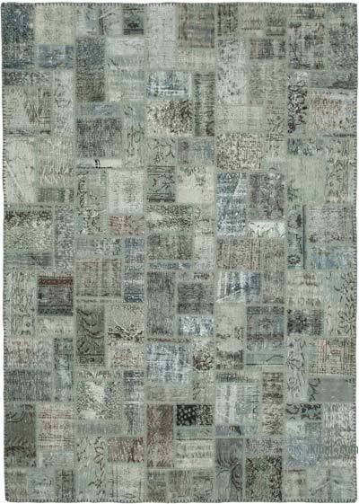 Grey Patchwork Hand-Knotted Turkish Rug - 7'  x 9' 10" (84 in. x 118 in.)