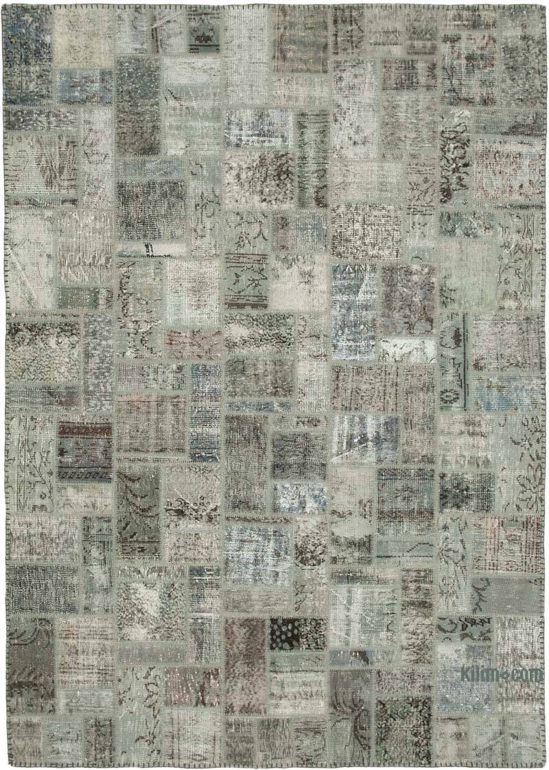Gray Patchwork Hand-Knotted Turkish Rug - 7'  x 9' 10" (84" x 118") - K0051065