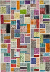 Multicolor Patchwork Hand-Knotted Turkish Rug - 6' 9" x 9' 9" (81" x 117")