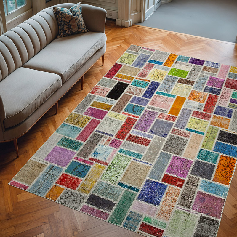 Multicolor Alfombra De Retazos Turca Sobre-teñida - 207 cm x 298 cm - K0051066