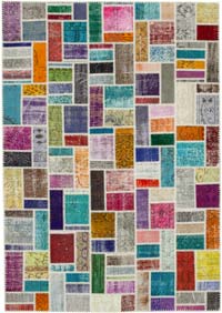 Multicolor Patchwork Hand-Knotted Turkish Rug - 6' 10" x 9' 9" (82" x 117")