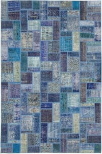 Blue Patchwork Hand-Knotted Turkish Rug - 6' 7" x 9' 9" (79" x 117")