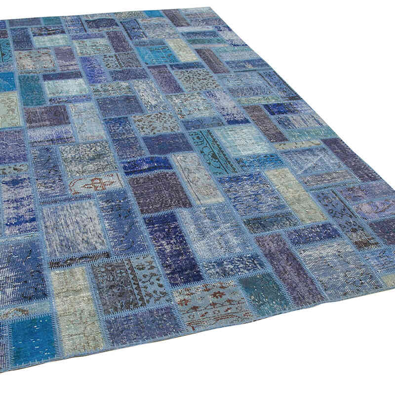 Azul Alfombra De Retazos Turca Sobre-teñida - 200 cm x 298 cm - K0051068