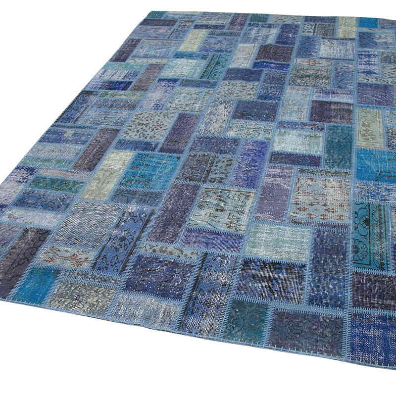 Azul Alfombra De Retazos Turca Sobre-teñida - 200 cm x 298 cm - K0051068