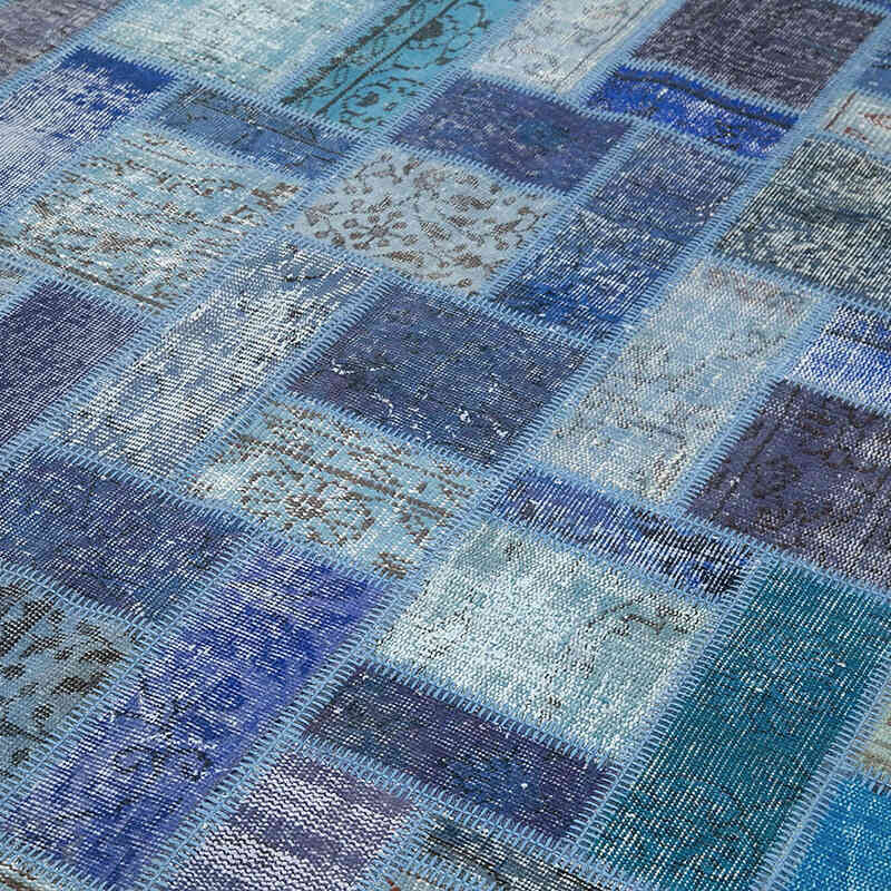 Azul Alfombra De Retazos Turca Sobre-teñida - 200 cm x 298 cm - K0051068