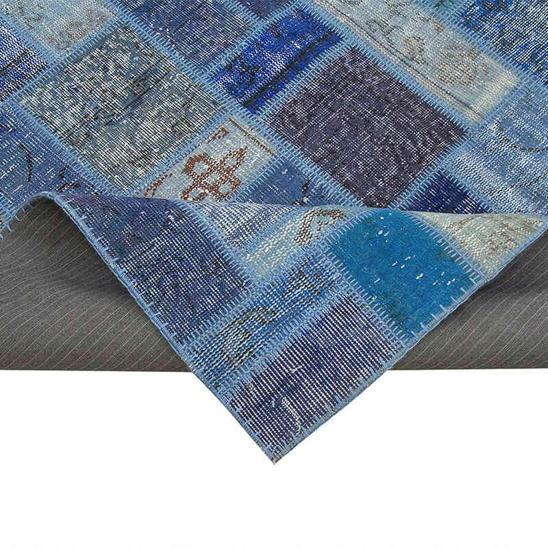 Azul Alfombra De Retazos Turca Sobre-teñida - 200 cm x 298 cm - K0051068