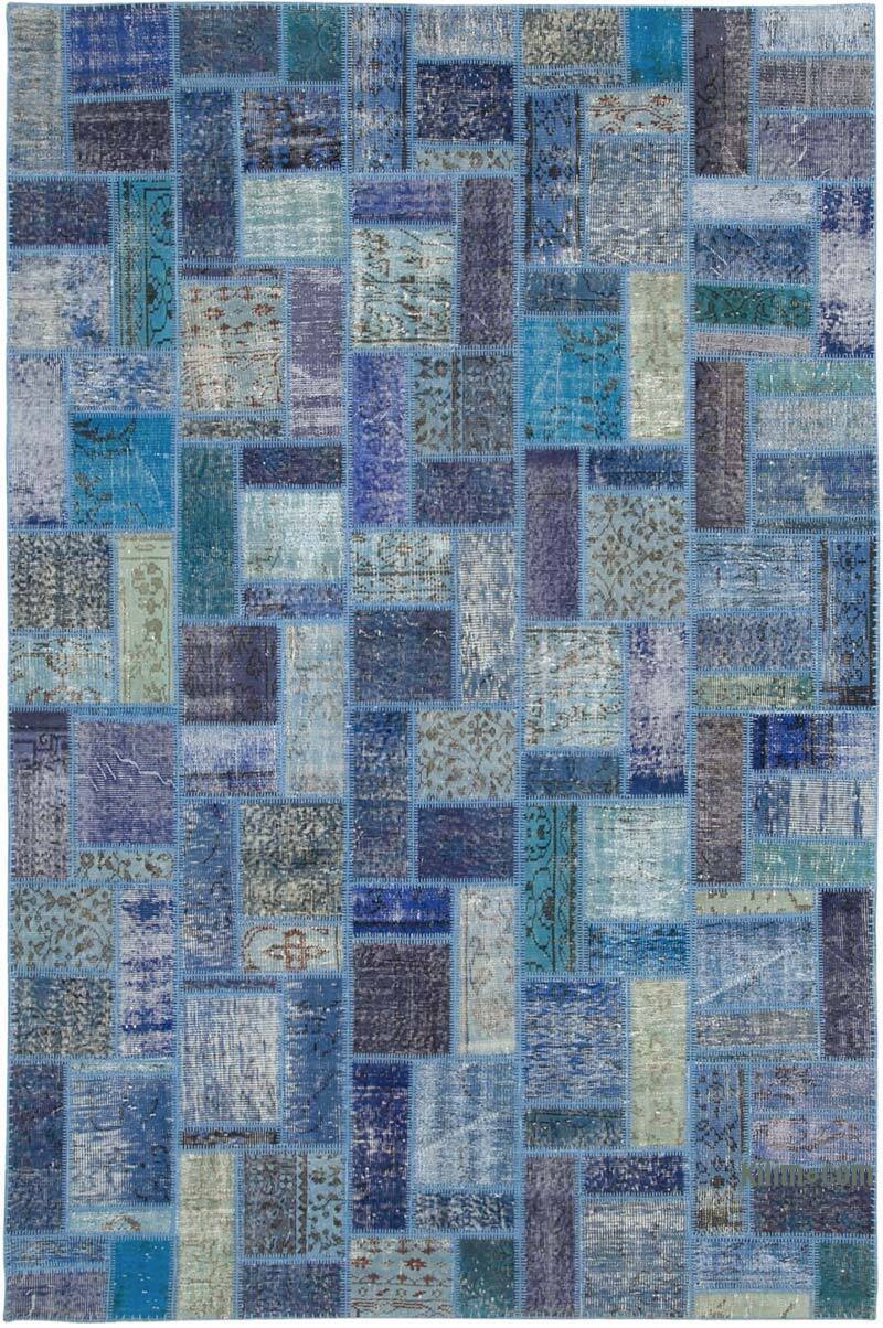 Azul Alfombra De Retazos Turca Sobre-teñida - 200 cm x 298 cm - K0051068