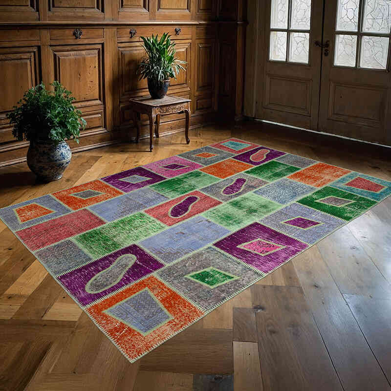 Çok Renkli Boyalı Patchwork Halı - 164 cm x 236 cm - K0051069