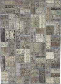 Gray Patchwork Hand-Knotted Turkish Rug - 5' 9" x 7' 10" (69" x 94")