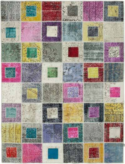 Multicolor Patchwork Hand-Knotted Turkish Rug - 5' 10" x 7' 9" (70 in. x 93 in.)