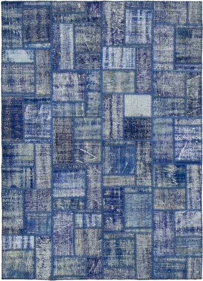 Blue Patchwork Hand-Knotted Turkish Rug - 5' 8" x 7' 10" (68 in. x 94 in.)