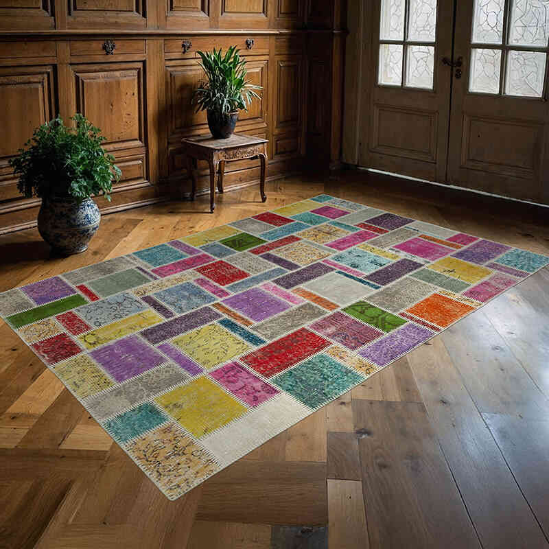 Çok Renkli Boyalı Patchwork Halı - 172 cm x 255 cm - K0051074