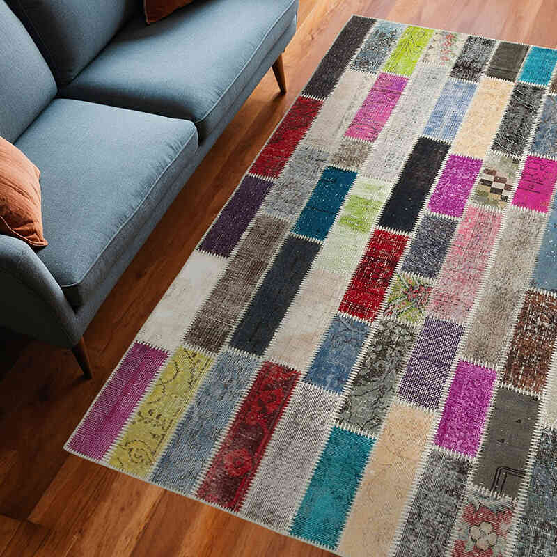 Multicolor Patchwork Hand-Knotted Turkish Rug - 6'  x 7' 11" (72" x 95") - K0051075