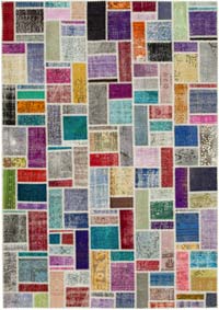 Multicolor Patchwork Hand-Knotted Turkish Rug - 6' 10" x 9' 9" (82" x 117")