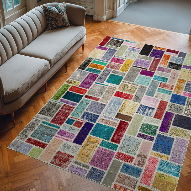 Çok Renkli Boyalı Patchwork Halı - 208 cm x 296 cm - K0051077
