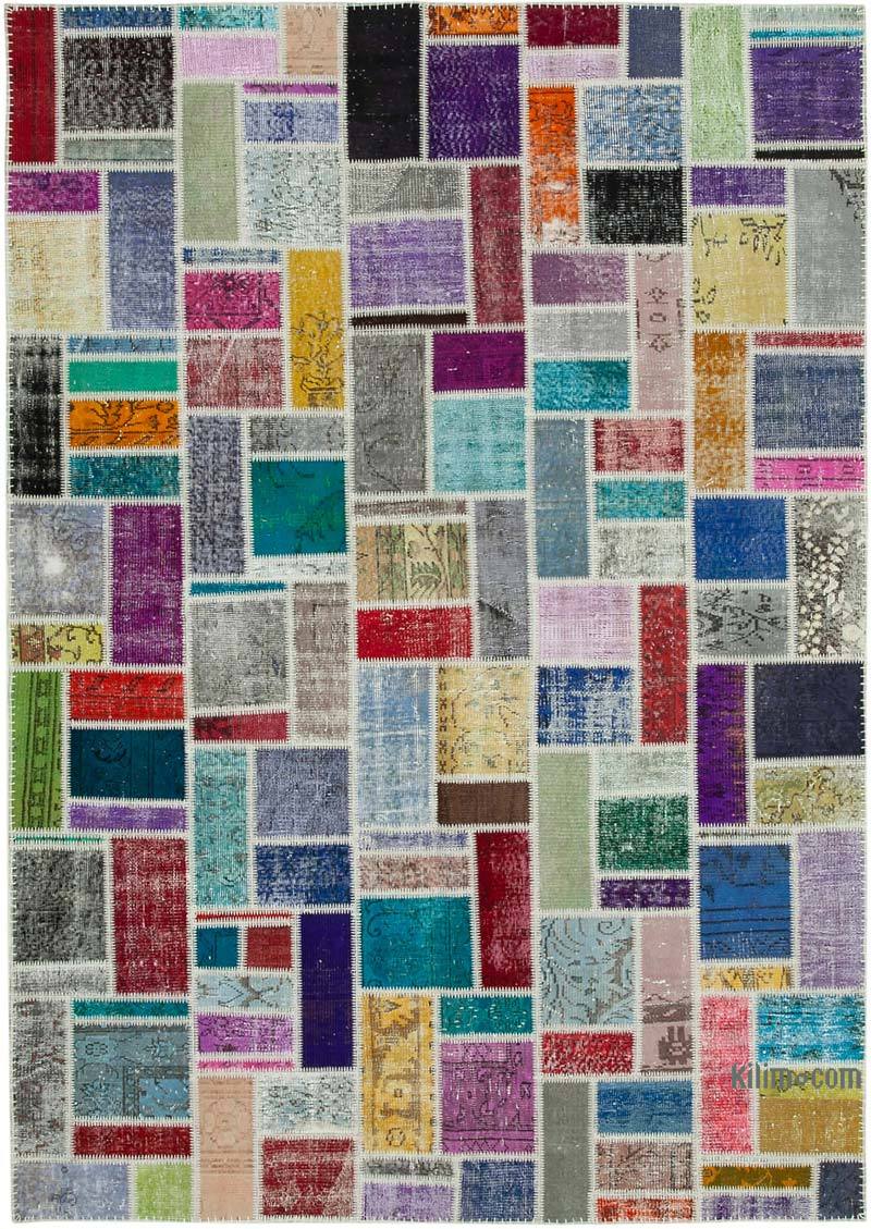 Multicolor Patchwork Hand-Knotted Turkish Rug - 6' 10" x 9' 9" (82 in. x 117 in.) - K0051077