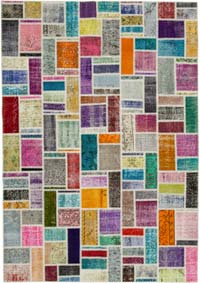 Multicolor Patchwork Hand-Knotted Turkish Rug - 208 cm x 297 cm