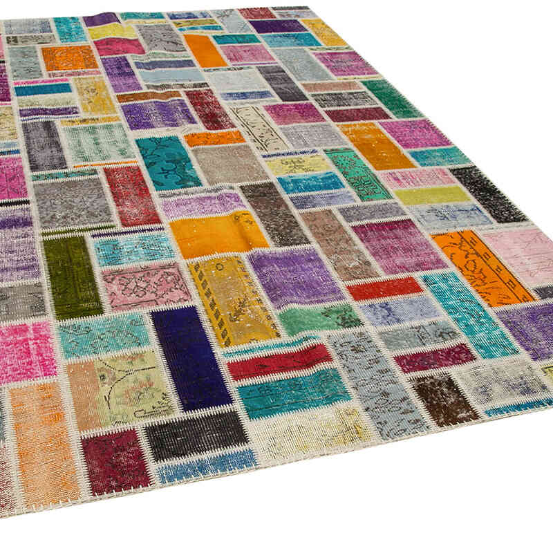 Multicolor Alfombra De Retazos Turca Sobre-teñida - 208 cm x 297 cm - K0051078