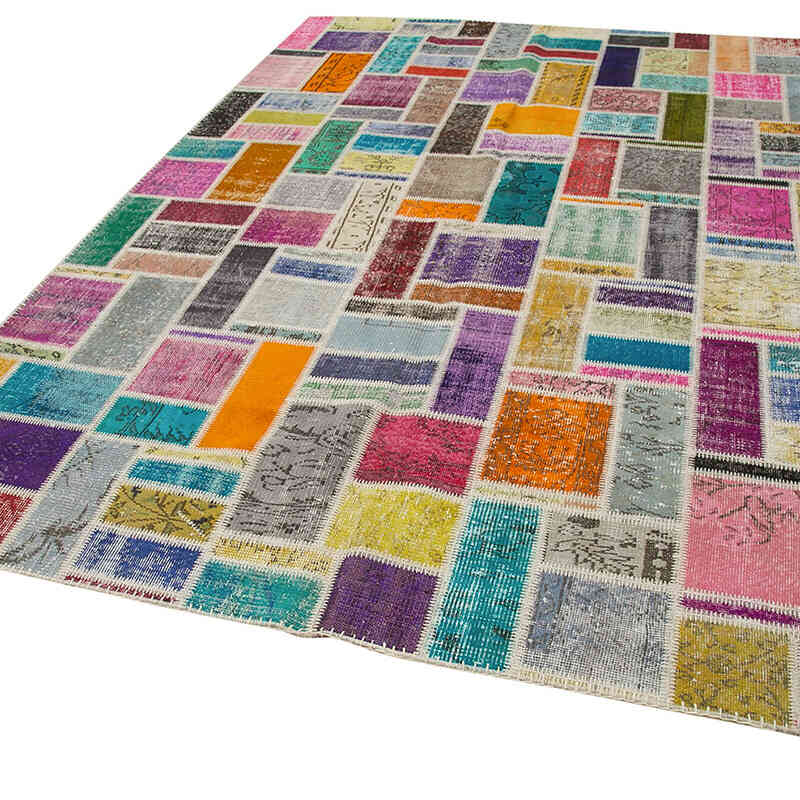 Multicolor Alfombra De Retazos Turca Sobre-teñida - 208 cm x 297 cm - K0051078