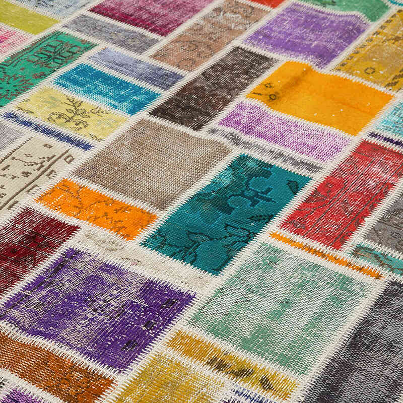 Multicolor Alfombra De Retazos Turca Sobre-teñida - 208 cm x 297 cm - K0051078